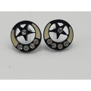 Women's Small Round Star Rhinestone Black Beige Stud Fashion Earrings